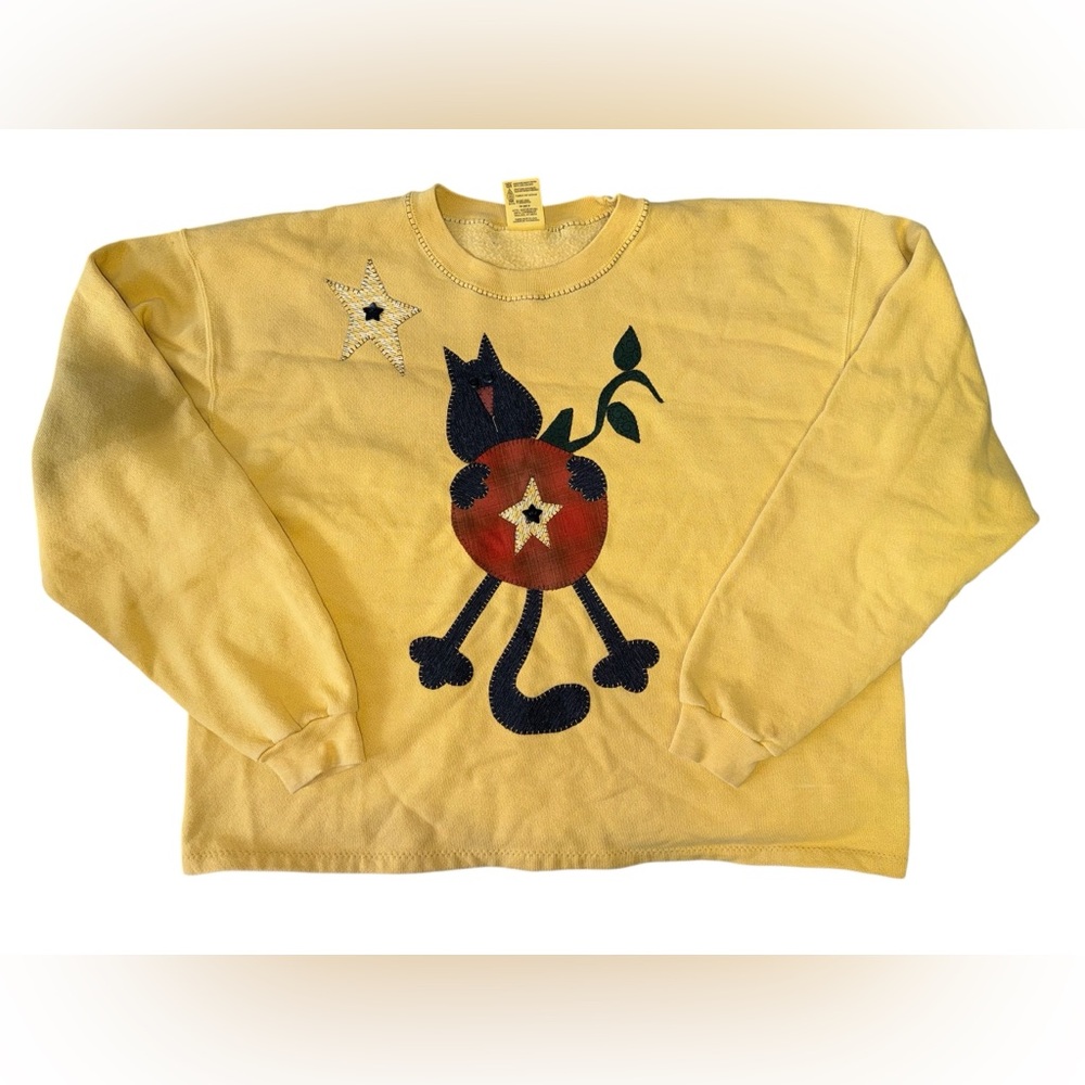 Vintage Yellow Patchwork Sweatshirt With Black Ca… - image 7